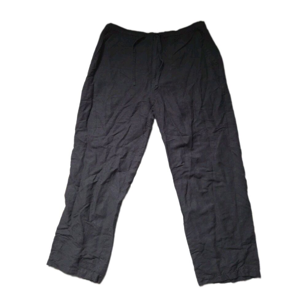 Cubavera Black Linen Blend Drawstring Pants Relaxed Wide Leg Mens XL 40-42 EUC